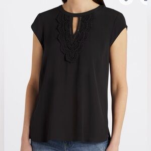 Daniel Rainn Cap Sleeve Black Mixed Material Women's Top - Size L